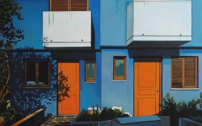 Housing estate – blue houses – currently at the Bertrand Gillig gallery