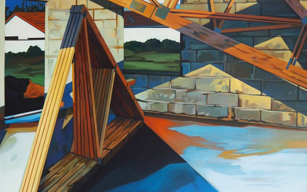 Chantier à Porcieu avec charpente posée